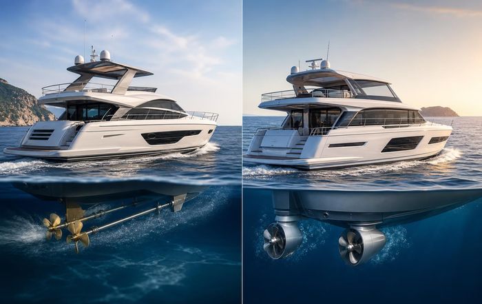 Article Image for Comparing Shaft Drive and Pod Drive Motor Yachts